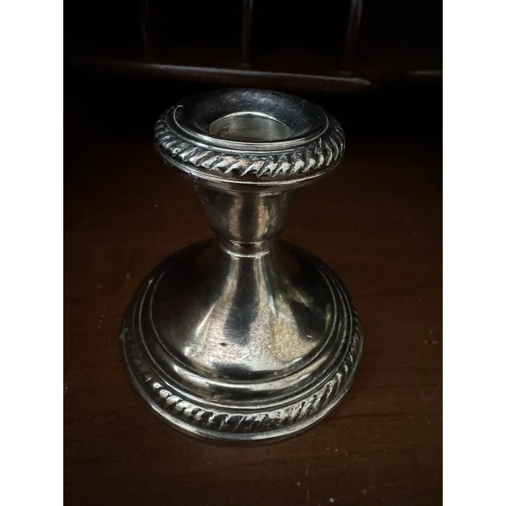 Pottery Barn Eclectic Silver‎ Taper Candle Holder Mini Rope Edged Silver Plated